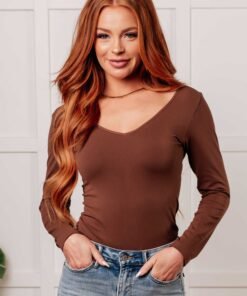 Bring in the Basics Seamless Reversible V-Neck Coffee Ave Shops