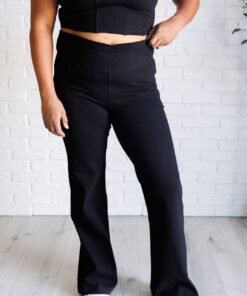 Building Habits Twill Flared Crossover Waist Pant in Black Ave Shops